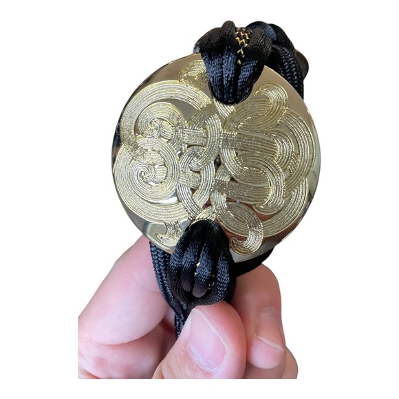 Gold Tone Medallion Black Cord Adjustable Belt Fashion Women's S Accessory Belt - Picture 2 of 4